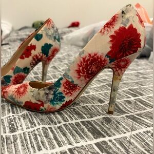Aldo Red and Teal Floral Heels